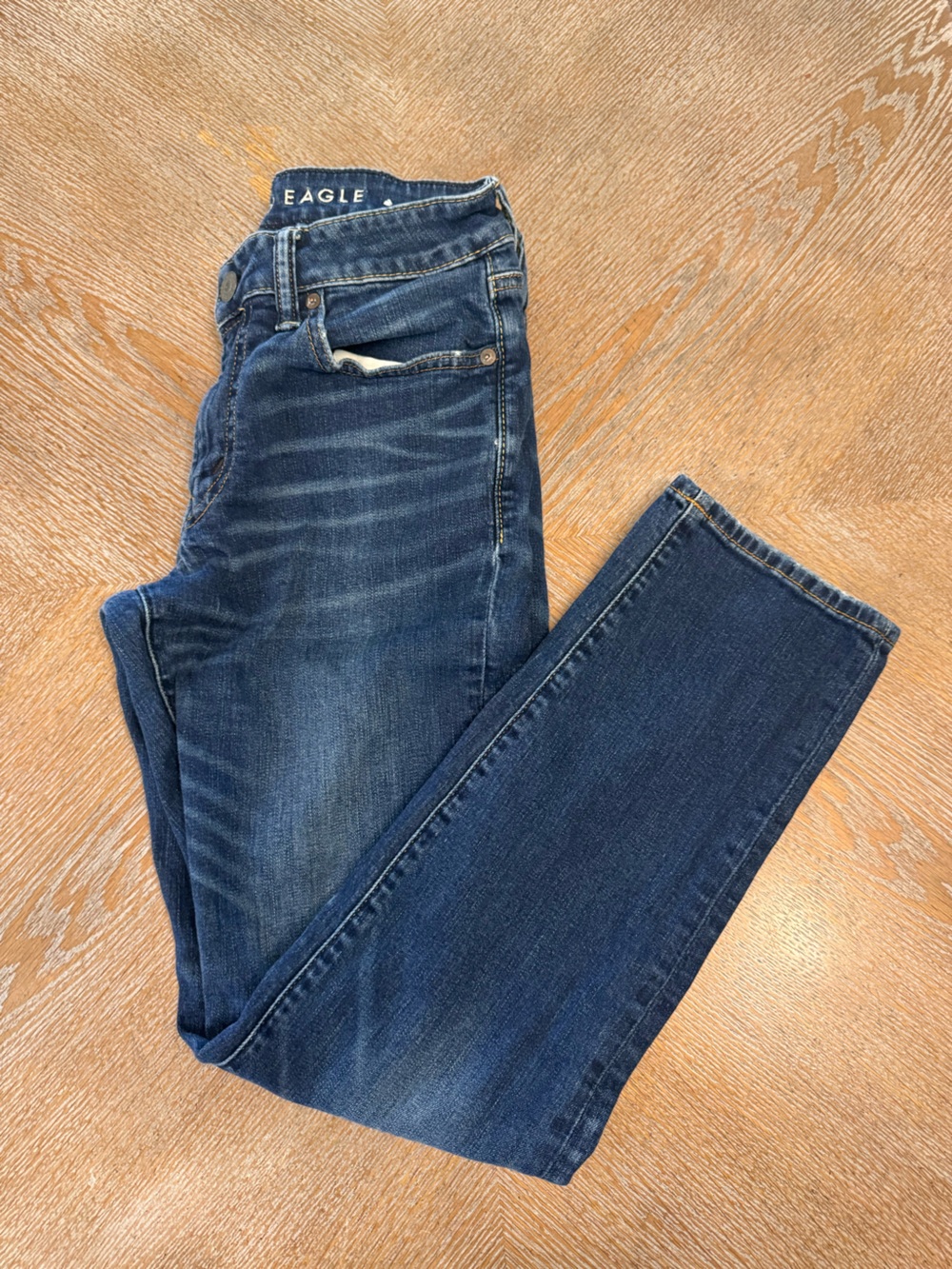 American Eagle Blue Denim Slim Straight Sz 29”X30” Waist 30” Inseam 28” Mid rise